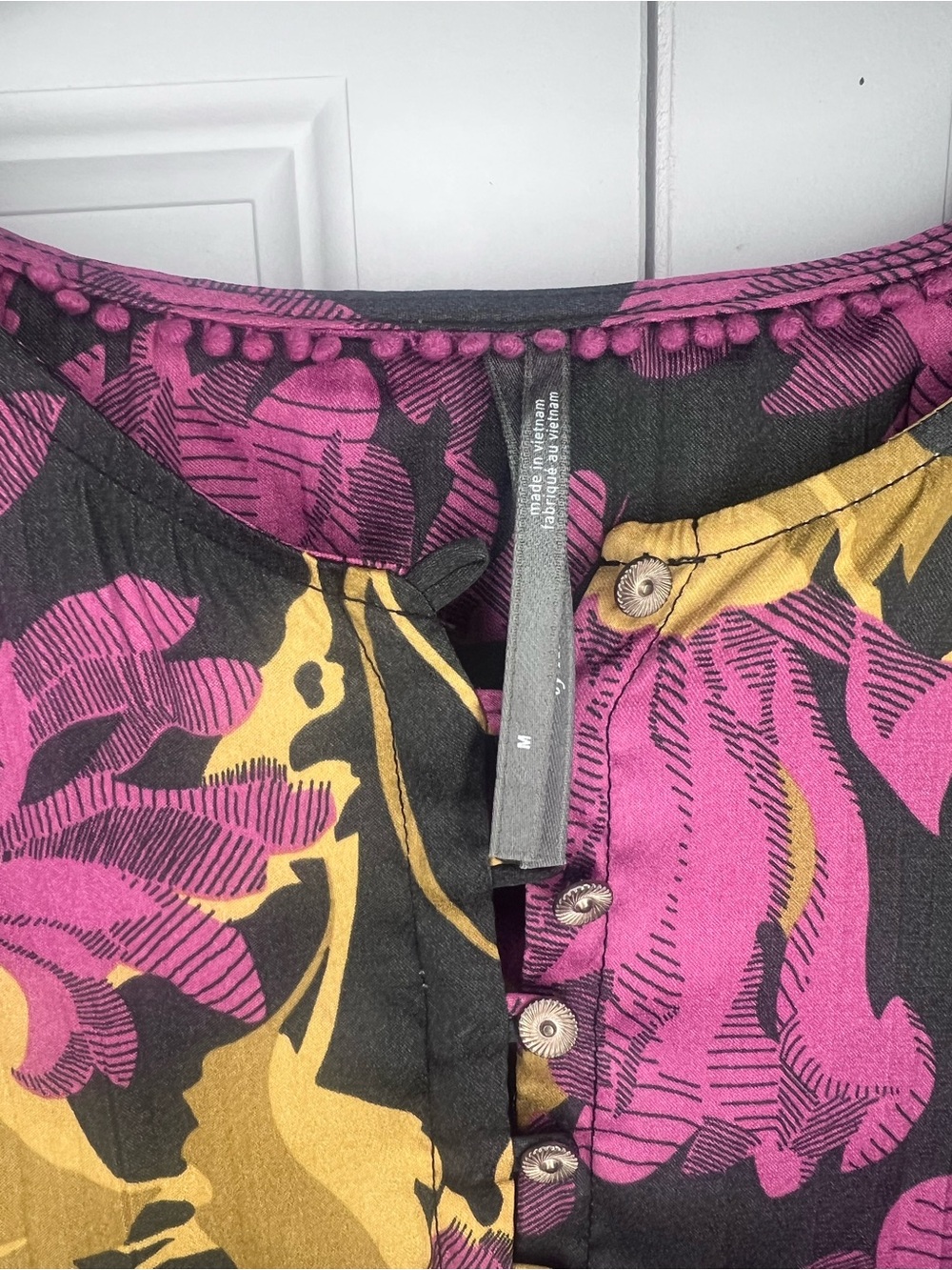 Anthropologie Floral Blouse | Size Medium | Magenta, Mustard & Black - Picture 3 of 7